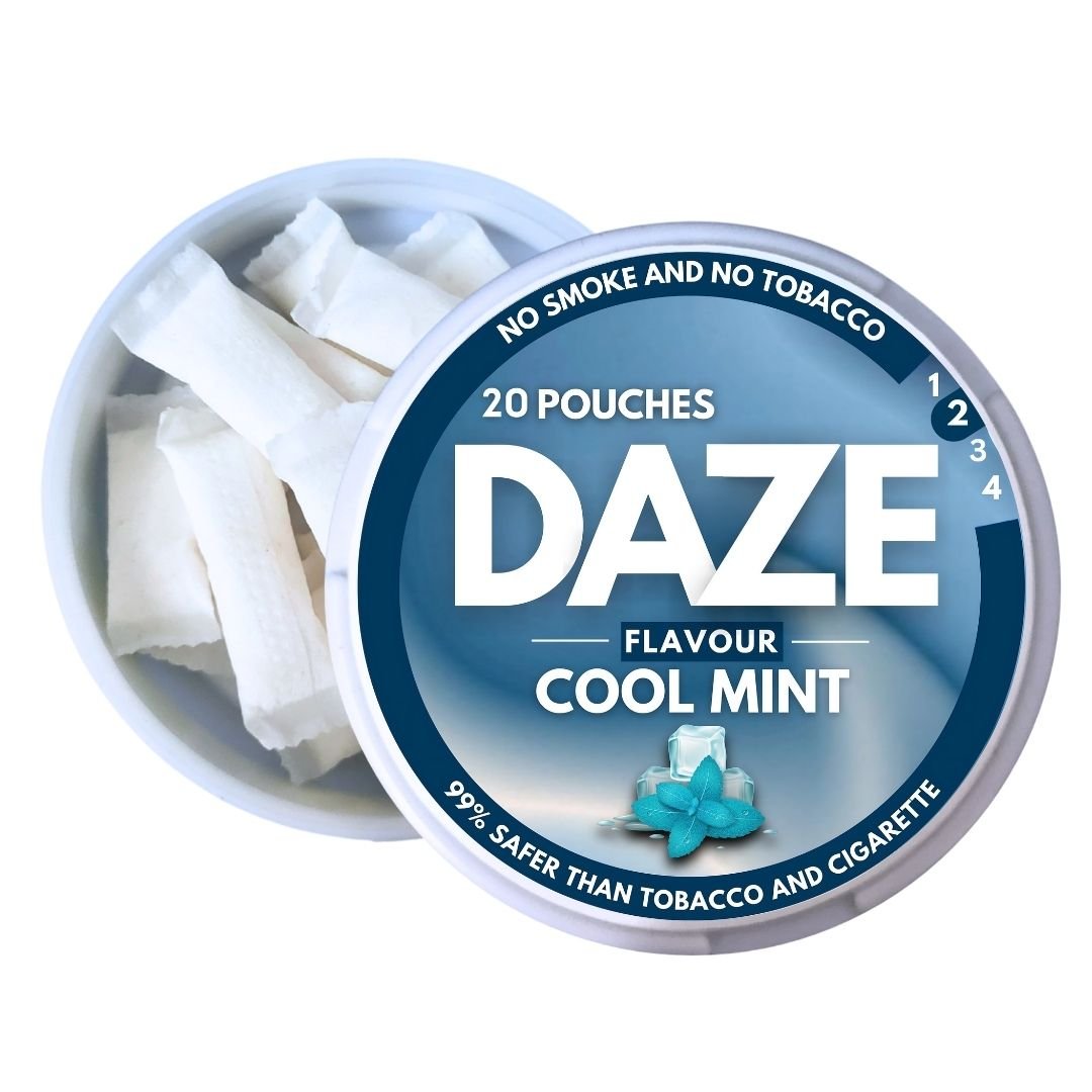 Open Daze Cool Mint 6mg nicotine pouches pack showing 20 white pouches, a refreshing tobacco-free nicotine pouches in india